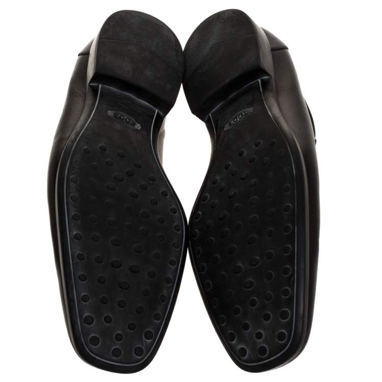 Pre Owned Tod's Black Leather Double T Slip On Loafers Size 44.5