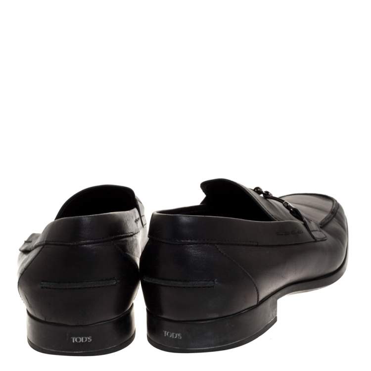 Pre Owned Tod's Black Leather Double T Slip On Loafers Size 44.5
