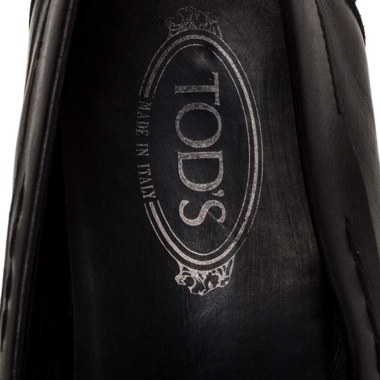 Pre Owned Tod's Black Leather Double T Slip On Loafers Size 44.5