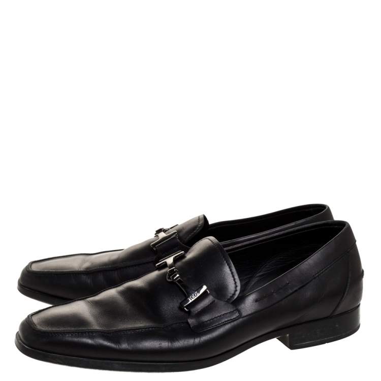 Pre Owned Tod's Black Leather Double T Slip On Loafers Size 44.5