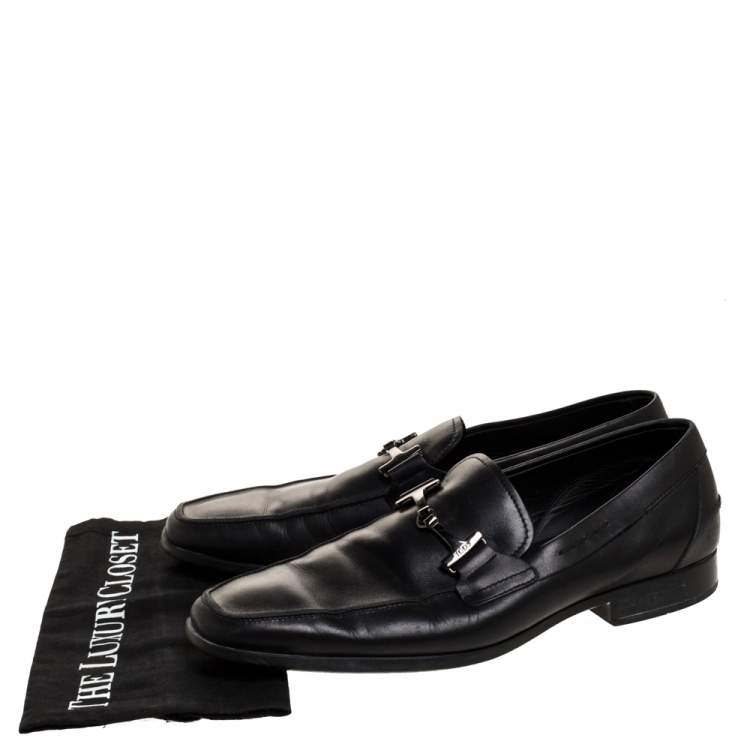 Pre Owned Tod's Black Leather Double T Slip On Loafers Size 44.5