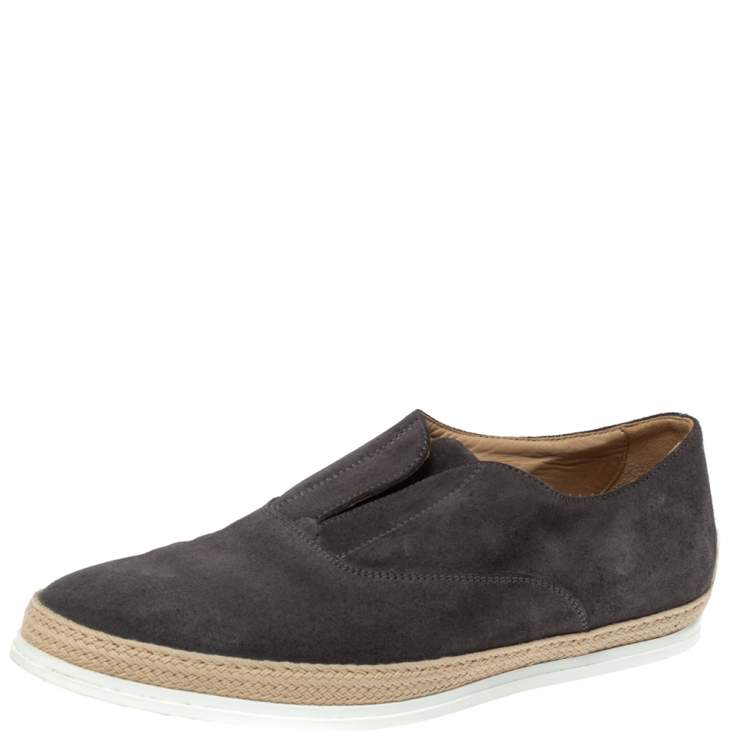 Pre Owned Tod's Grey Suede Francesina Espadrille Slip On Sneakers Size 44