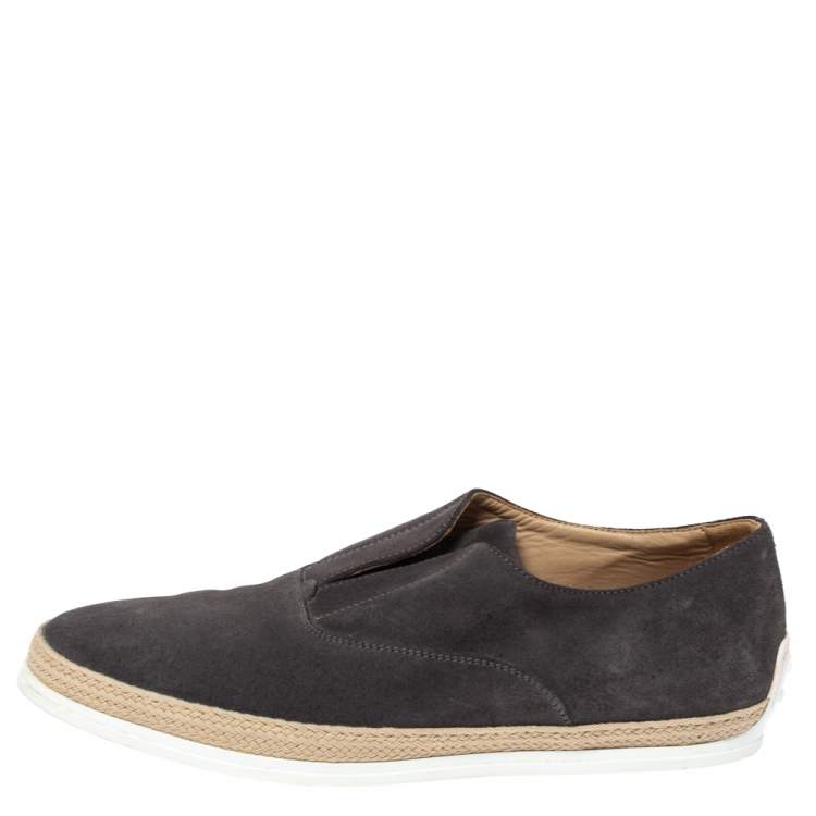 Pre Owned Tod's Grey Suede Francesina Espadrille Slip On Sneakers Size 44