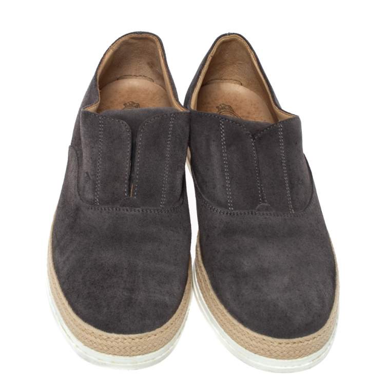 Pre Owned Tod's Grey Suede Francesina Espadrille Slip On Sneakers Size 44