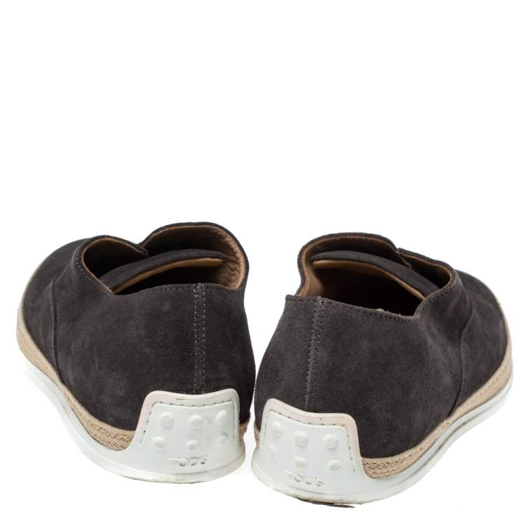 Pre Owned Tod's Grey Suede Francesina Espadrille Slip On Sneakers Size 44