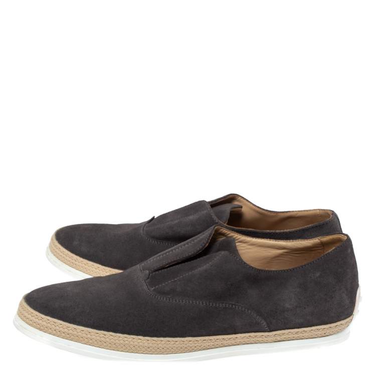 Pre Owned Tod's Grey Suede Francesina Espadrille Slip On Sneakers Size 44