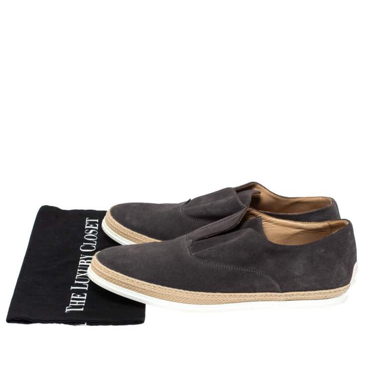 Pre Owned Tod's Grey Suede Francesina Espadrille Slip On Sneakers Size 44
