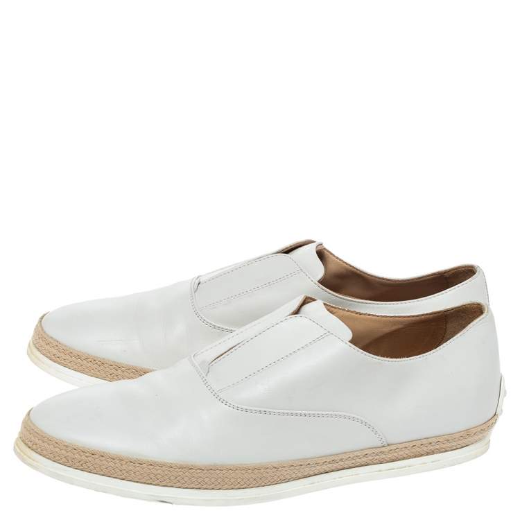 Pre Owned Tod's White Leather Espadrille Slip On Sneakers Size 44