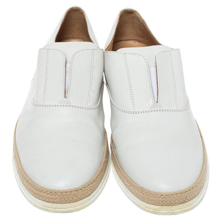 Pre Owned Tod's White Leather Espadrille Slip On Sneakers Size 44