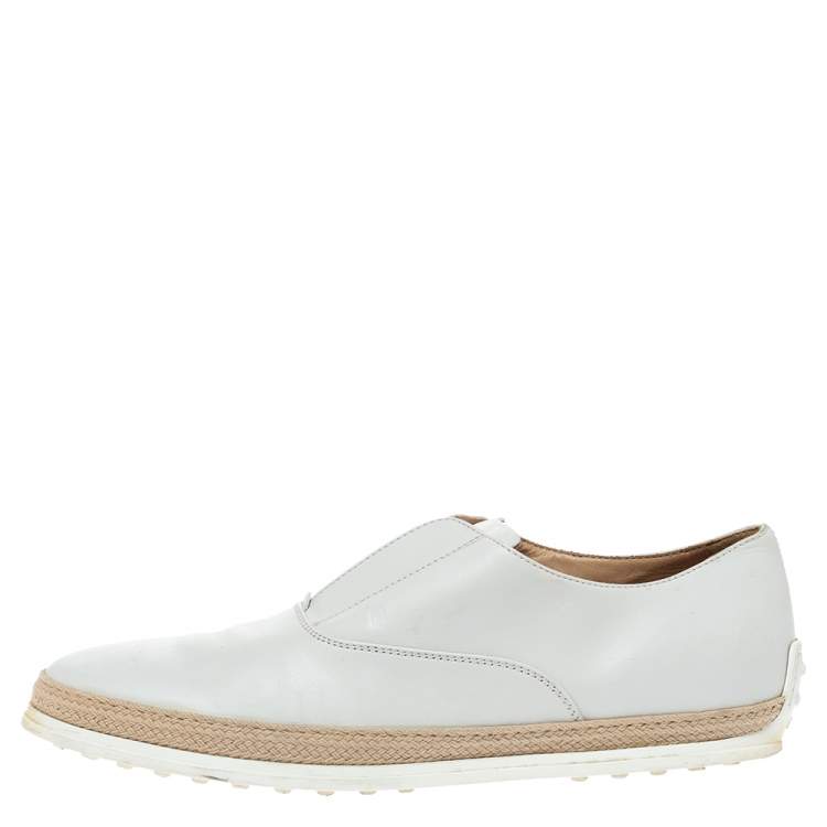 Pre Owned Tod's White Leather Espadrille Slip On Sneakers Size 44