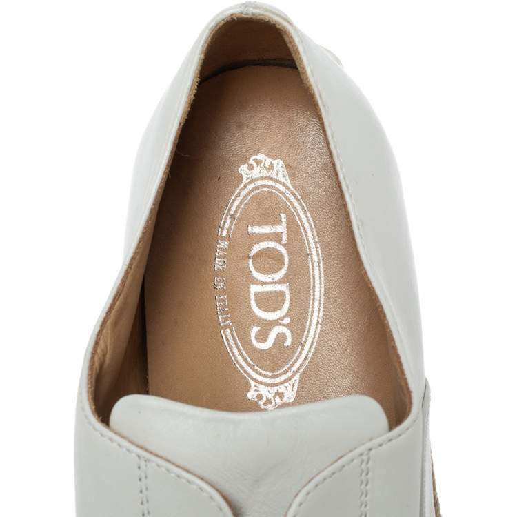 Pre Owned Tod's White Leather Espadrille Slip On Sneakers Size 44