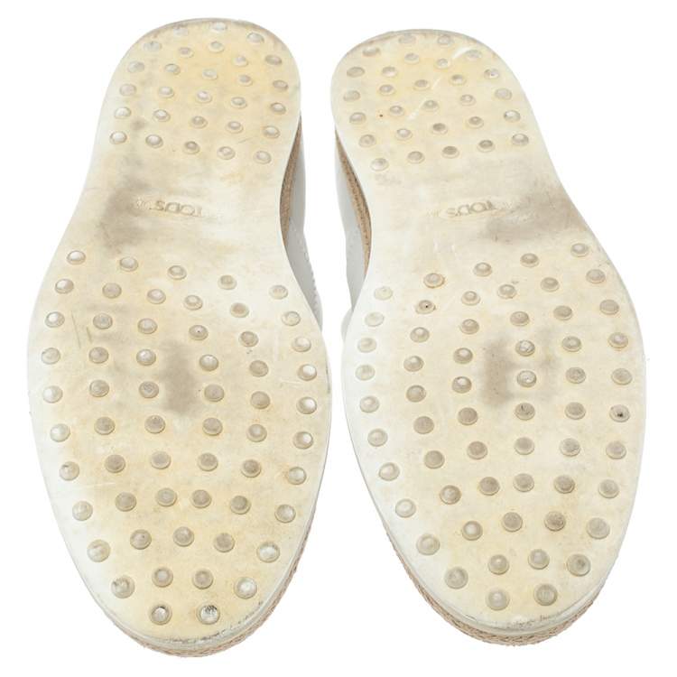 Pre Owned Tod's White Leather Espadrille Slip On Sneakers Size 44
