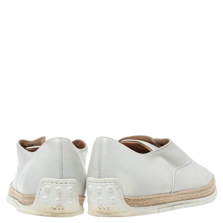Pre Owned Tod's White Leather Espadrille Slip On Sneakers Size 44