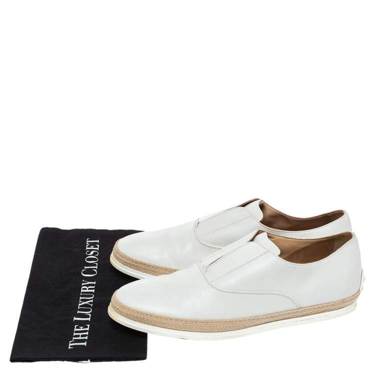 Pre Owned Tod's White Leather Espadrille Slip On Sneakers Size 44
