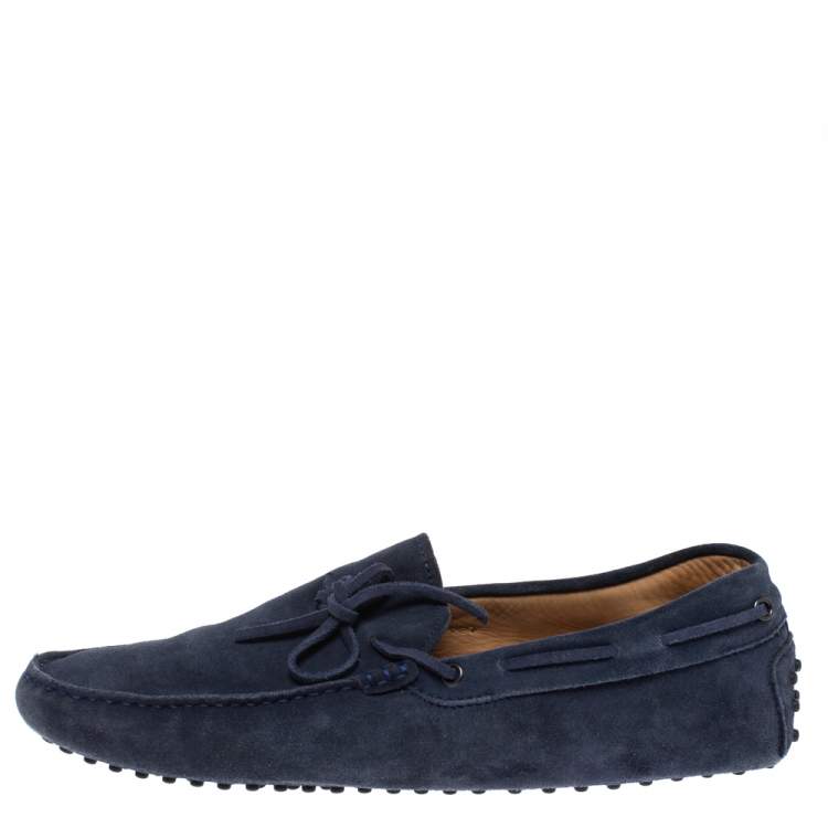 Pre Owned Tod's Blue Suede Bow Driving Loafers Size 44