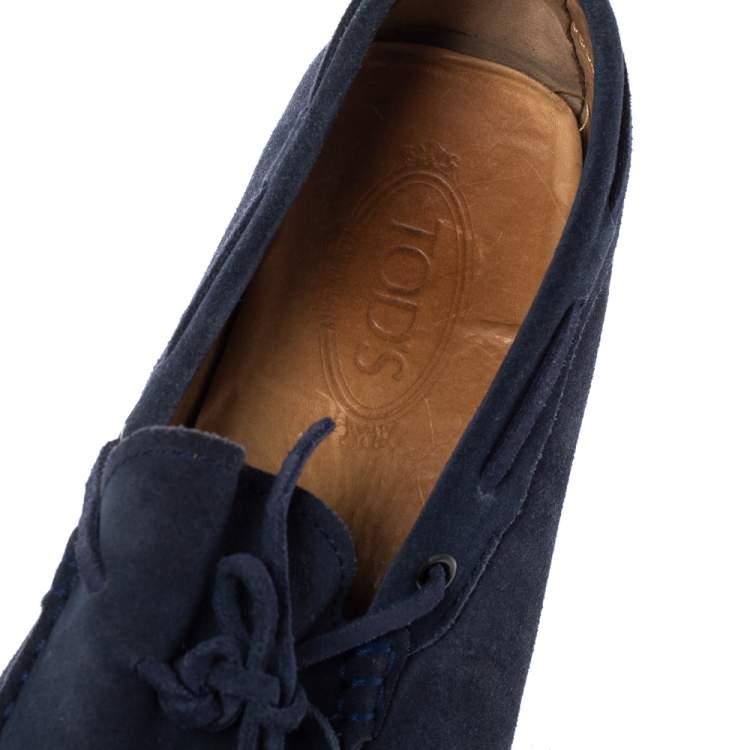 Pre Owned Tod's Blue Suede Bow Driving Loafers Size 44