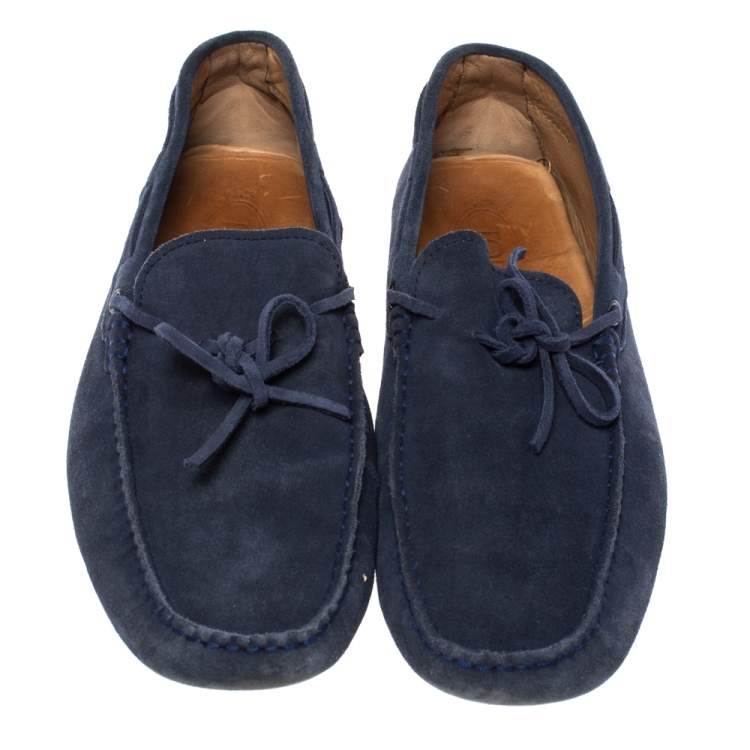 Pre Owned Tod's Blue Suede Bow Driving Loafers Size 44