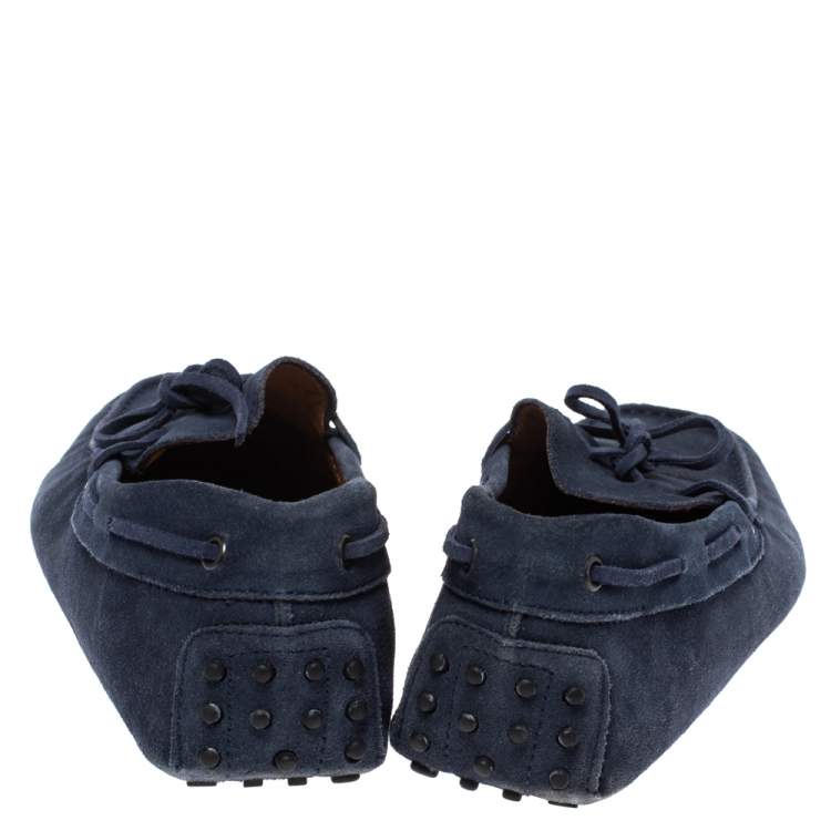 Pre Owned Tod's Blue Suede Bow Driving Loafers Size 44