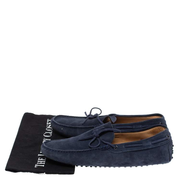 Pre Owned Tod's Blue Suede Bow Driving Loafers Size 44