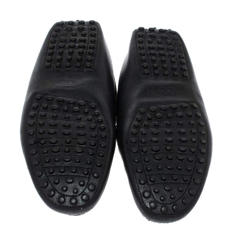 Pre Owned Tod's Black Leather Double T Slip On Loafers Size 42.5