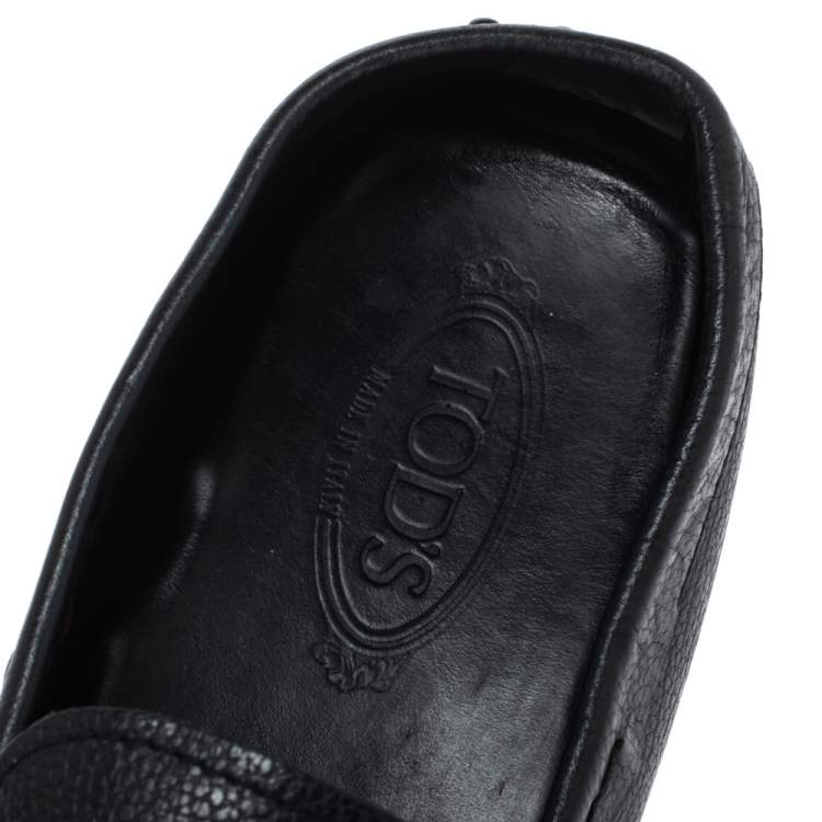 Pre Owned Tod's Black Leather Double T Slip On Loafers Size 42.5
