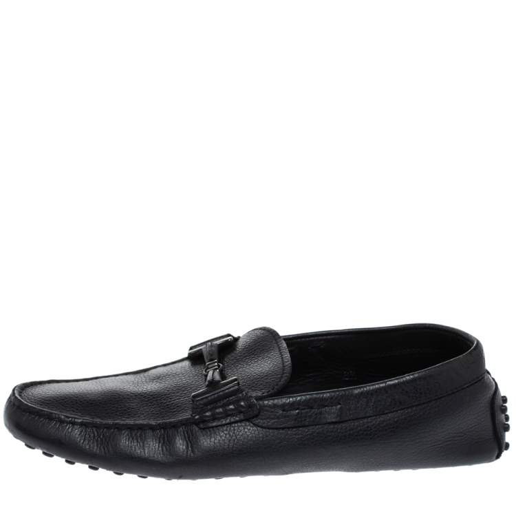 Pre Owned Tod's Black Leather Double T Slip On Loafers Size 42.5