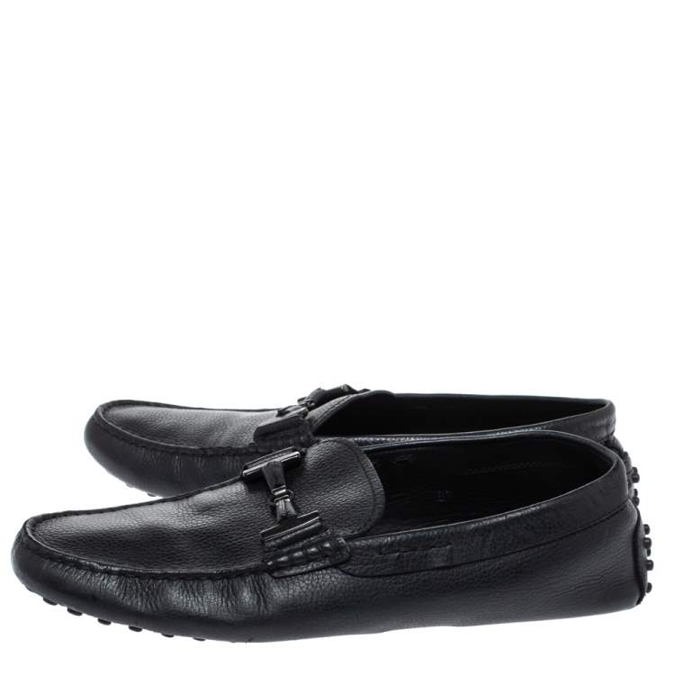 Pre Owned Tod's Black Leather Double T Slip On Loafers Size 42.5