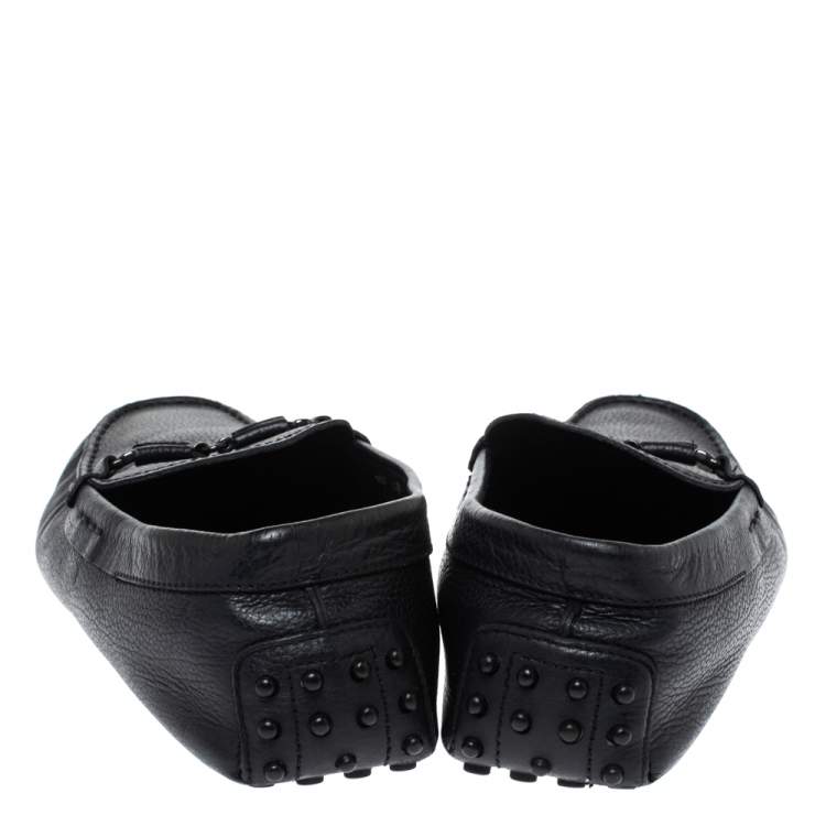 Pre Owned Tod's Black Leather Double T Slip On Loafers Size 42.5