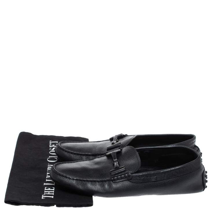 Pre Owned Tod's Black Leather Double T Slip On Loafers Size 42.5