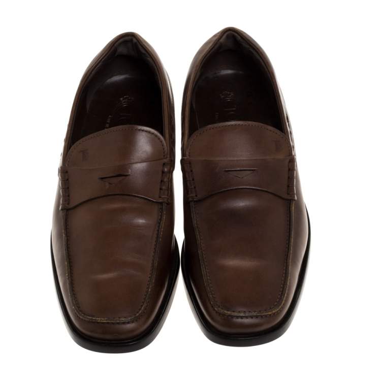 Pre Owned Tod's Dark Brown Leather Penny Loafers Size 42