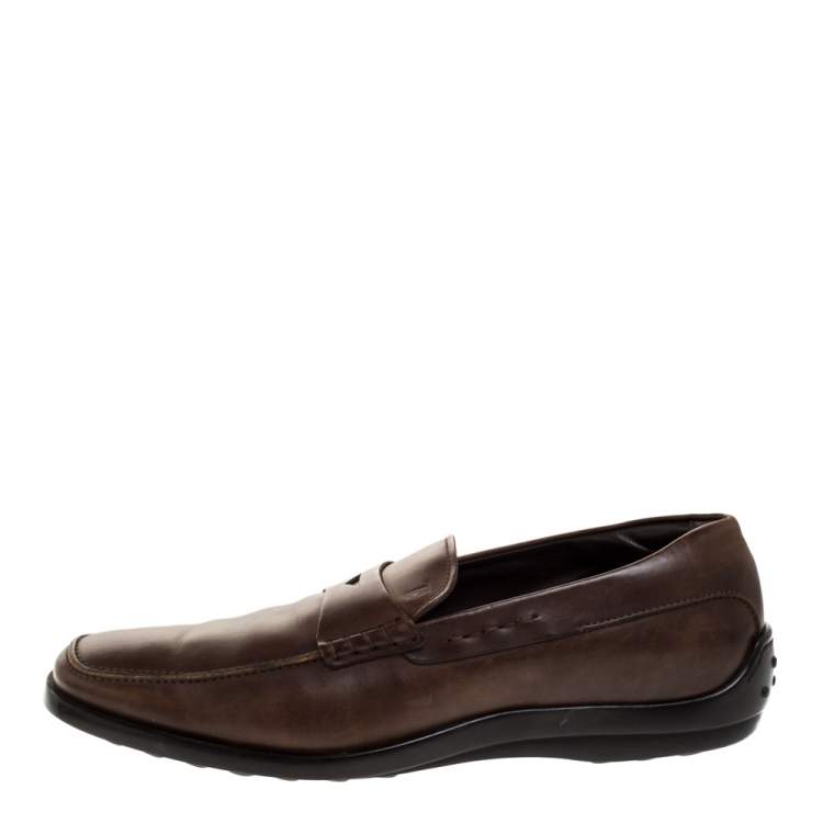 Pre Owned Tod's Dark Brown Leather Penny Loafers Size 42