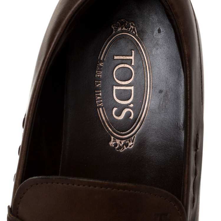 Pre Owned Tod's Dark Brown Leather Penny Loafers Size 42