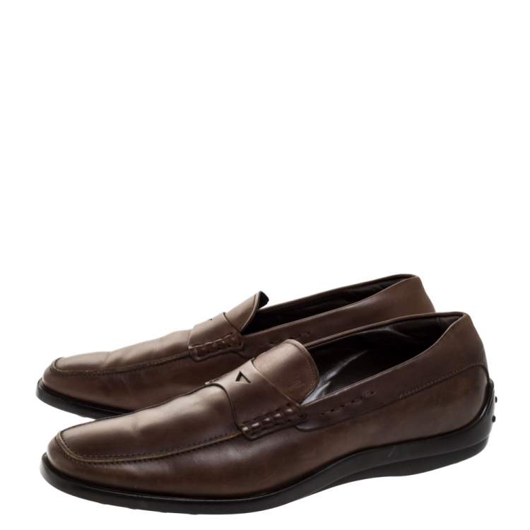 Pre Owned Tod's Dark Brown Leather Penny Loafers Size 42