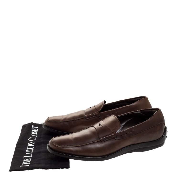 Pre Owned Tod's Dark Brown Leather Penny Loafers Size 42
