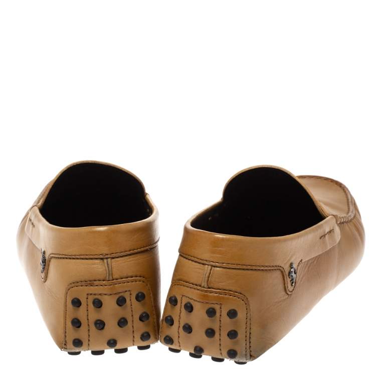 Pre Owned Tod's For Ferrari Brown Leather Penny Loafers Size 45.5