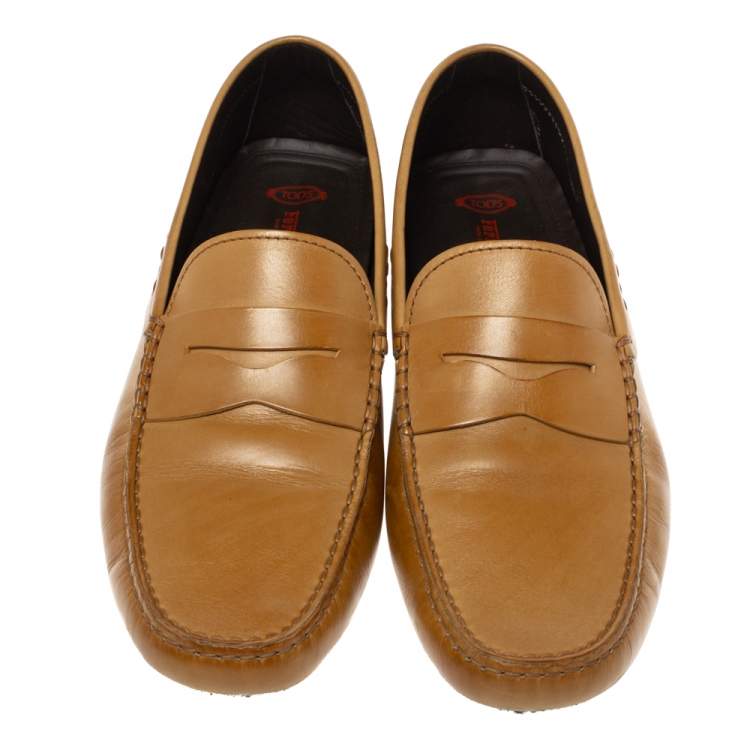 Pre Owned Tod's For Ferrari Brown Leather Penny Loafers Size 45.5