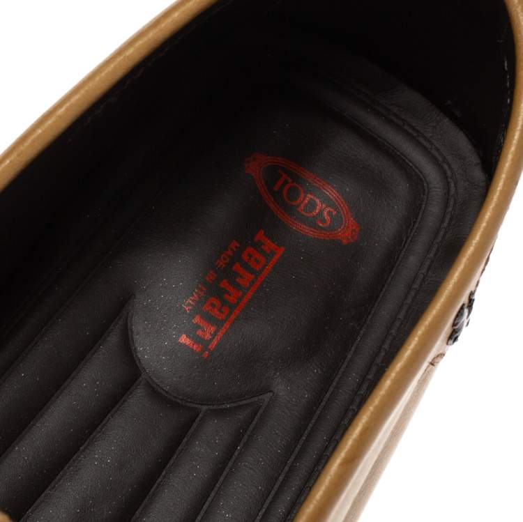 Pre Owned Tod's For Ferrari Brown Leather Penny Loafers Size 45.5