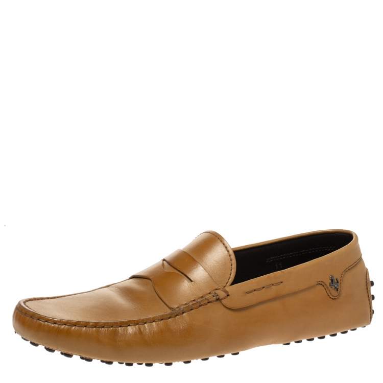 Pre Owned Tod's For Ferrari Brown Leather Penny Loafers Size 45.5