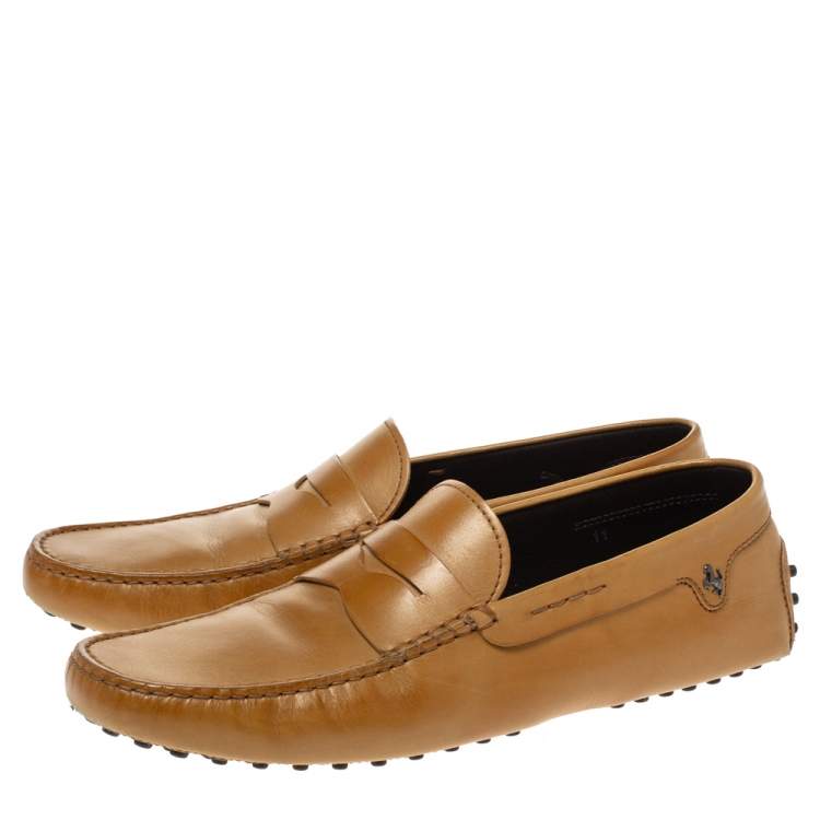 Pre Owned Tod's For Ferrari Brown Leather Penny Loafers Size 45.5