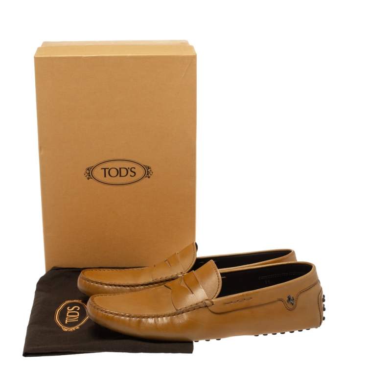 Pre Owned Tod's For Ferrari Brown Leather Penny Loafers Size 45.5