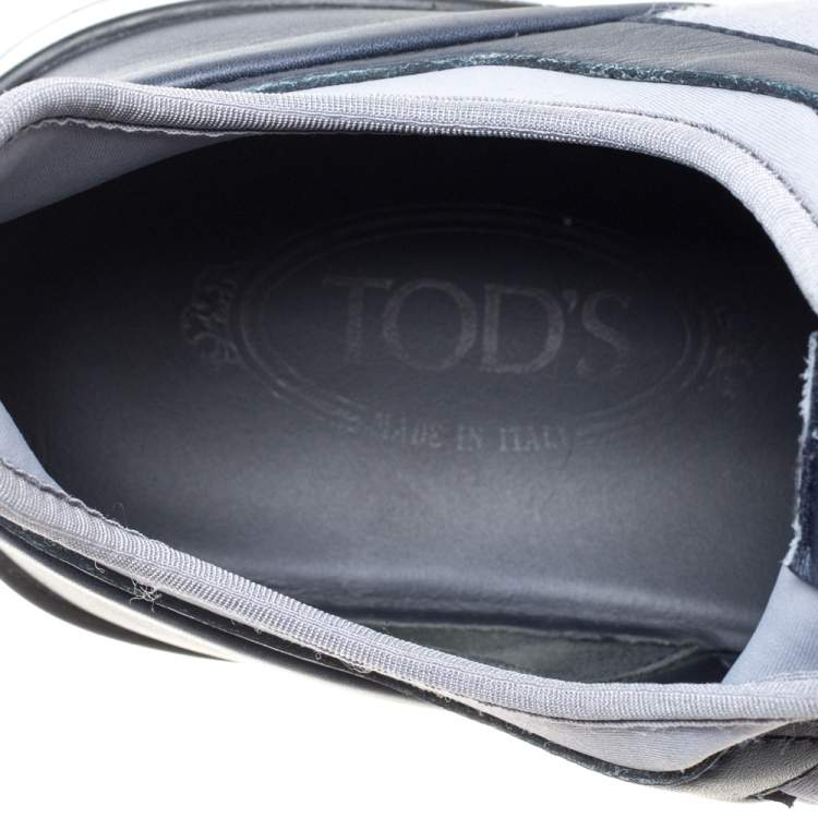 Pre Owned Tod's Blue Perforated Leather and Fabric Lace Up Sneakers Size 44.5