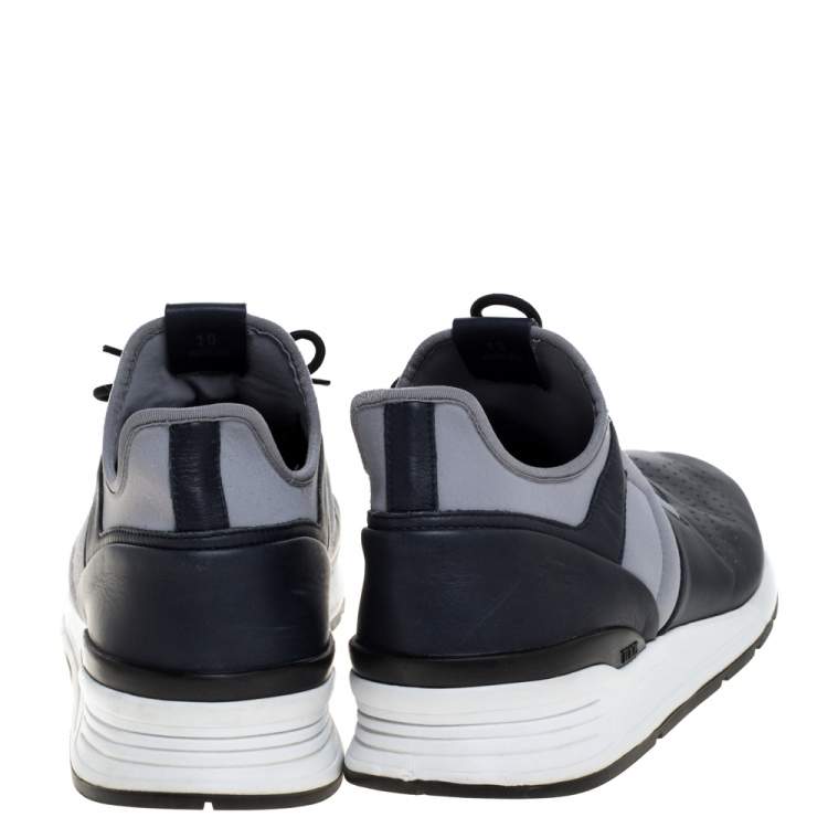 Pre Owned Tod's Blue Perforated Leather and Fabric Lace Up Sneakers Size 44.5