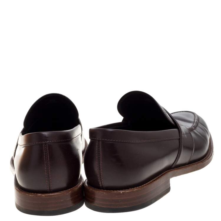 Pre Owned Tod's Dark Brown Leather Penny Slip On Loafers Size 42.5