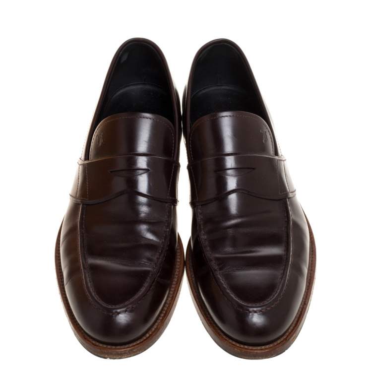 Pre Owned Tod's Dark Brown Leather Penny Slip On Loafers Size 42.5
