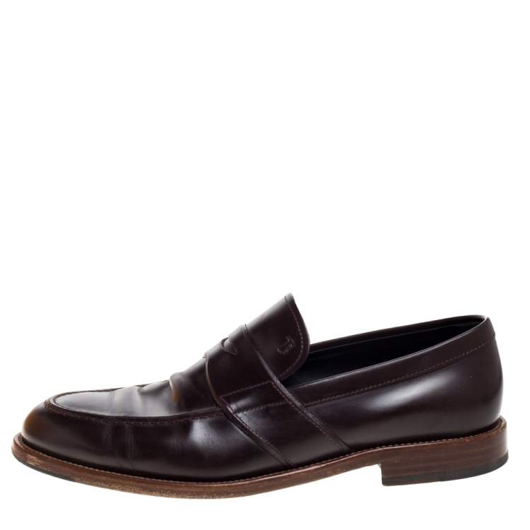 Pre Owned Tod's Dark Brown Leather Penny Slip On Loafers Size 42.5