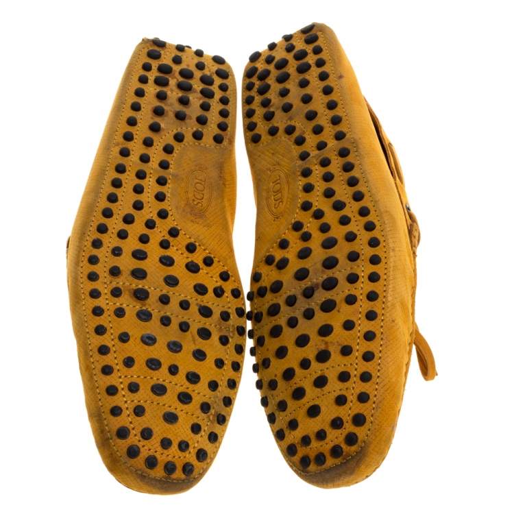 Pre Owned Tod's Mustard Yellow Suede Bow Slip On Loafers Size 42