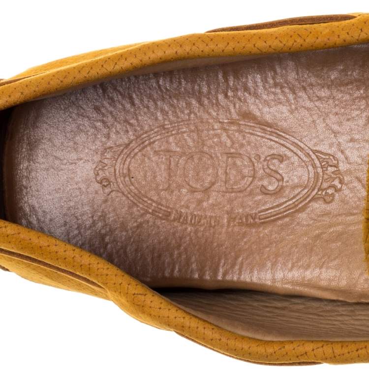 Pre Owned Tod's Mustard Yellow Suede Bow Slip On Loafers Size 42