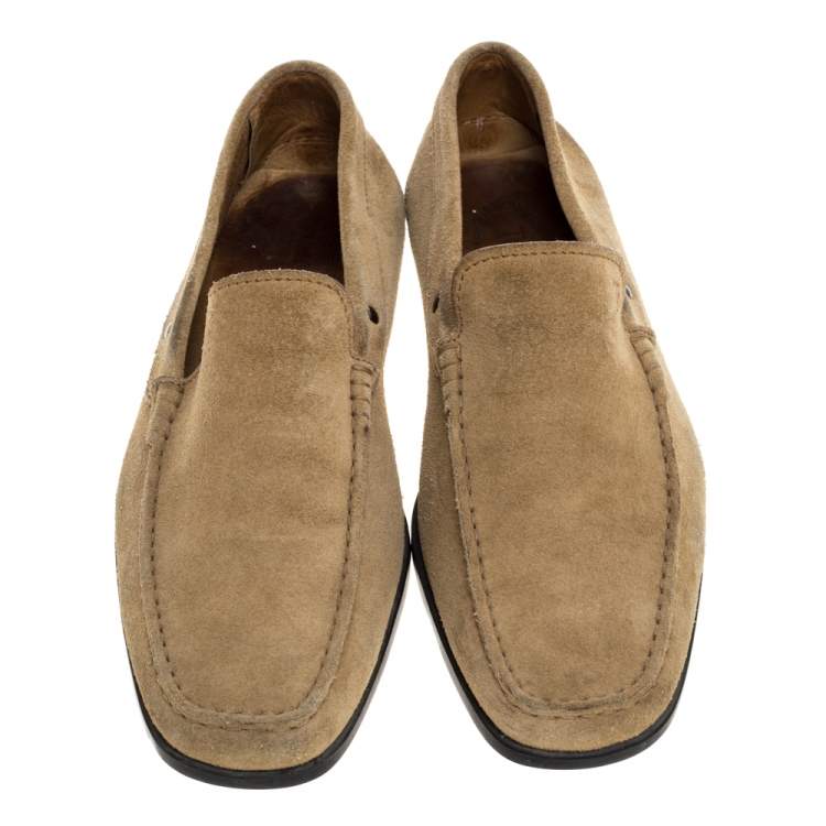Pre Owned Tod's Khaki Brown Suede Slip On Loafers Size 42