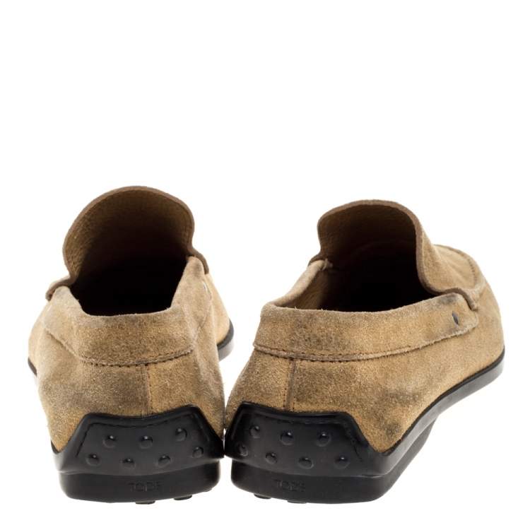 Pre Owned Tod's Khaki Brown Suede Slip On Loafers Size 42