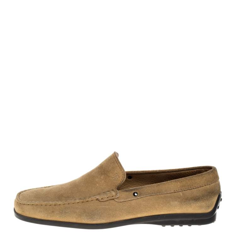 Pre Owned Tod's Khaki Brown Suede Slip On Loafers Size 42